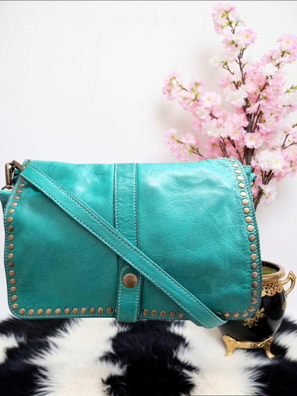 LEATHER STUDDED CROSSBODY BAG MADE IN 🇮🇹 ITALY